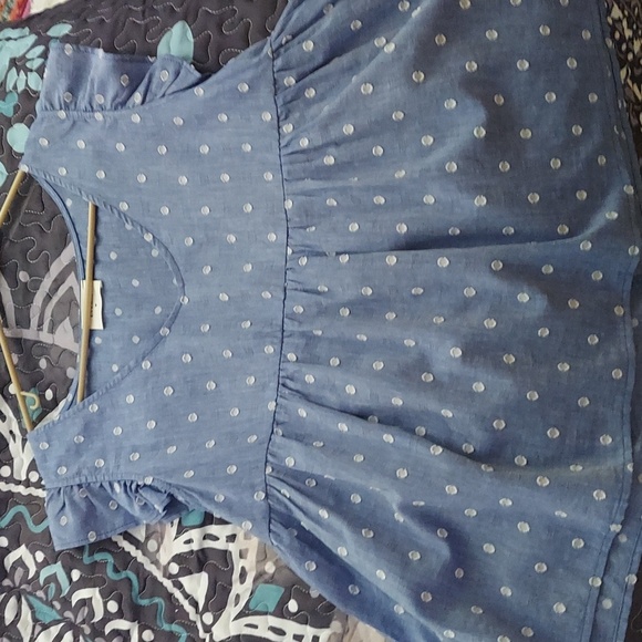 Anthropologie Everly blue polka dot Ruffle Baby Doll Top blouse Sz M - Picture 8 of 9